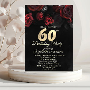 Convites Rosas Vermelhas Ouro Negro Aniversário de 60 anos