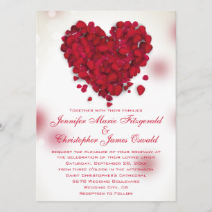 Convites Rosas vermelhas Petals Adoram Casamento Coração