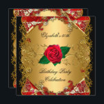 Convites rosas vermelhas Pretas Douradas com Festa de anive<br><div class="desc">Elegant Invitation 50 50th Festa de aniversário Dourada Black Red Flowers Image Trim</div>