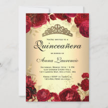 Rosas Vermelhas Quinceanera Dourada