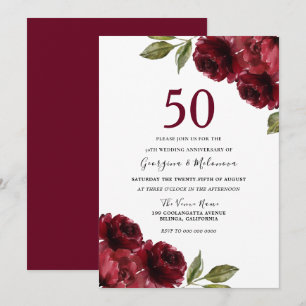 Convites Rosas Vermelhas Românticas 50º Aniversário de Casa
