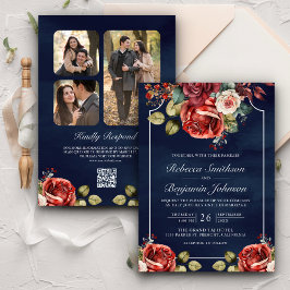 Convites Rosas Vermelhas Românticas Código QR Floral Casame