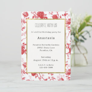 Convites Rosas Vermelhas Românticas Florais Aniversário