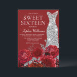 Convites Rosas vermelhas românticas, palhaço de diamante do<br><div class="desc">Rosas vermelhas românticas,  Silver Diamond Gown Sweet 16 Convite Ver coleção correspondente em Niche e Nest Store Muitos obrigados</div>