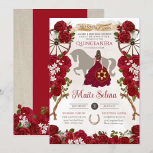 Convites Rosas vermelhas Russas Ocidentais Floral Charro Qu