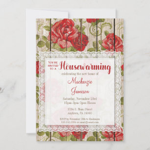 Convites Rosas vermelhas Rustic Invitation Lace Wood