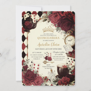 Convites Rosas Vermelhas Vintage Alice no País das Maravilh