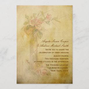 Convites Rosas Vintage Casamento com Pergaminho