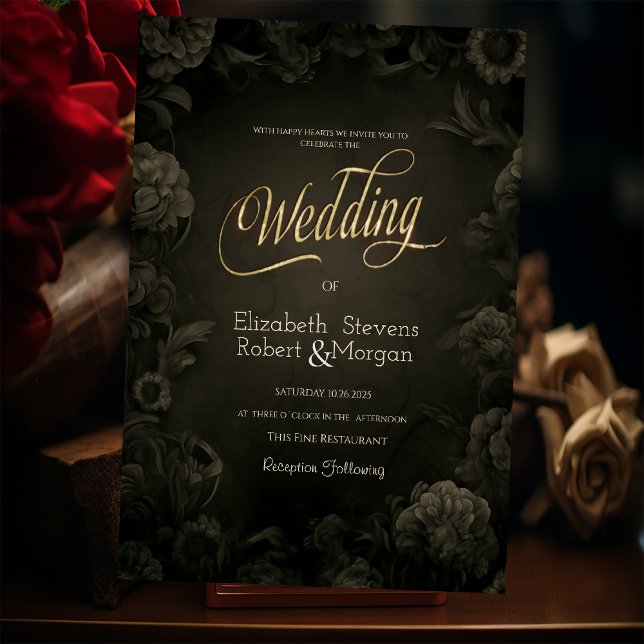 Convites Rosas Vintage Casamento Gótico  (Criador carregado)