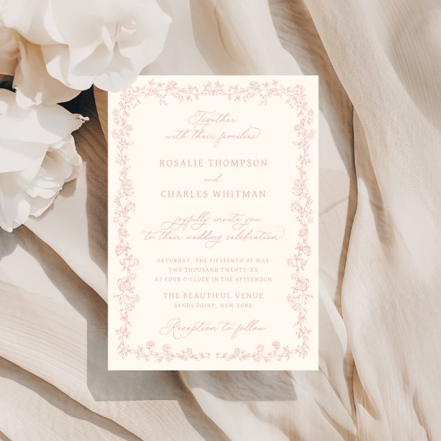 Convites Rosas Vintage Soft Blush Quadro Casamento (Criador carregado)
