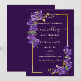 Convites Rosas Violetas Elegantes Casamento Roxo Escuro