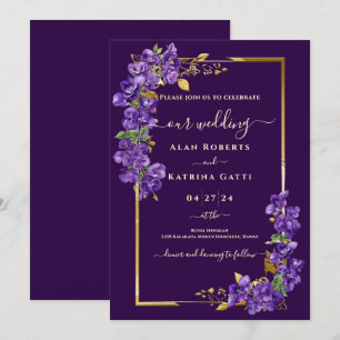 Convites Rosas Violetas Elegantes Casamento Roxo Escuro