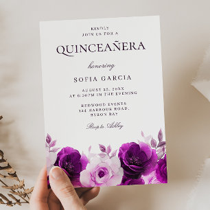 Convites Rosas Violetas Lilases Roxos Quinceanera Floral