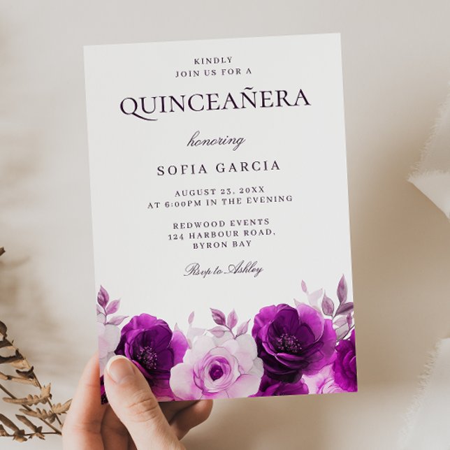 Convites Rosas Violetas Lilases Roxos Quinceanera Floral (Criador carregado)