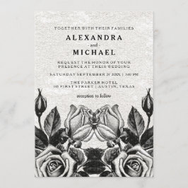 Convites Rosas Vitorianos Edgy Casamento Negro e Branco