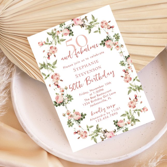 Convites Rose 50 & Fabulous 50th Birthday Garden Tea Party (Criador carregado)