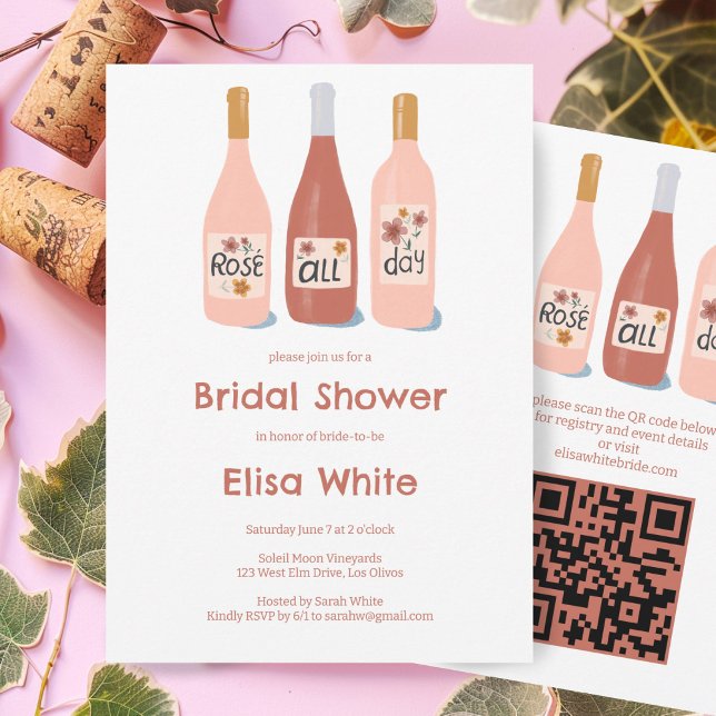 Convites Rosé All Day Wine Chá de panela - Código QR person (Rosé All Day Wine Bridal Shower Custom QR Code Invitation Bachelorette Winery Hen Party Birthday)