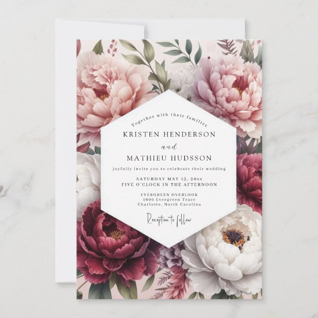 Convites Rose Blush Floral Bloom Wedding (Frente)