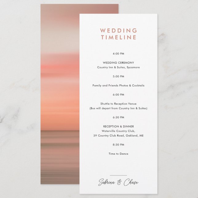 Convites Rose Blush Wedding Itinerary Timeline (Frente/Verso)