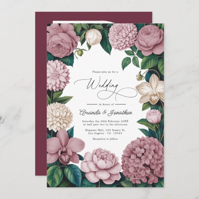 Convites Rose Dust, Silk Blush & Porcelain Cream Wedding (Frente/Verso)