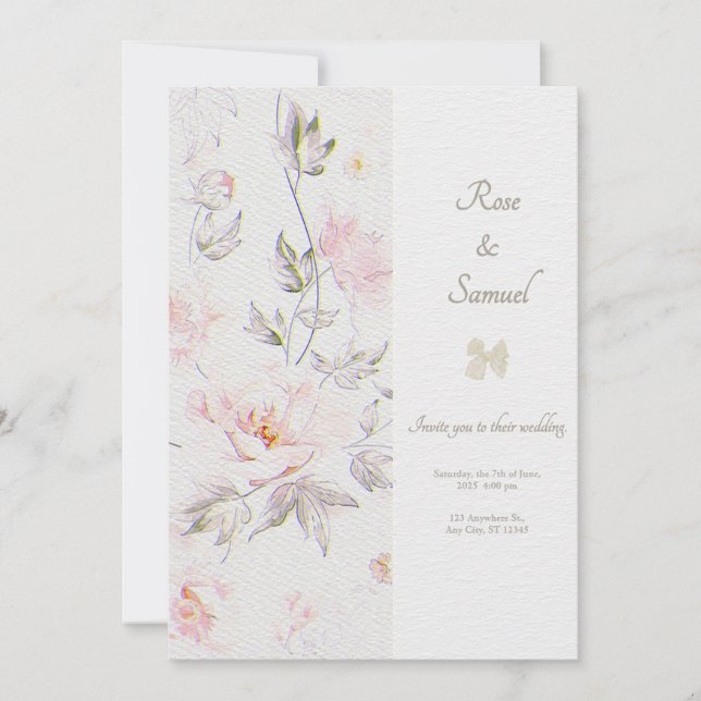 Convites Rose Floral Chic Paper Textured Wedding  (Frente)