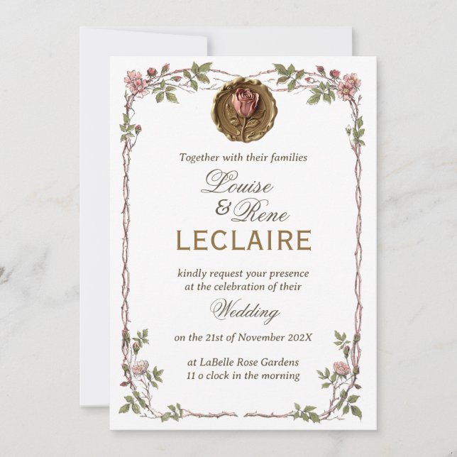 Convites Rose Floral Elegant Wedding Save the Date Seal (Frente)