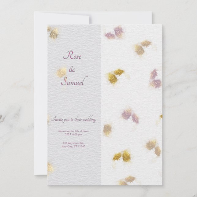 Convites Rose Floral Glitter Paper Textured Wedding  (Frente)