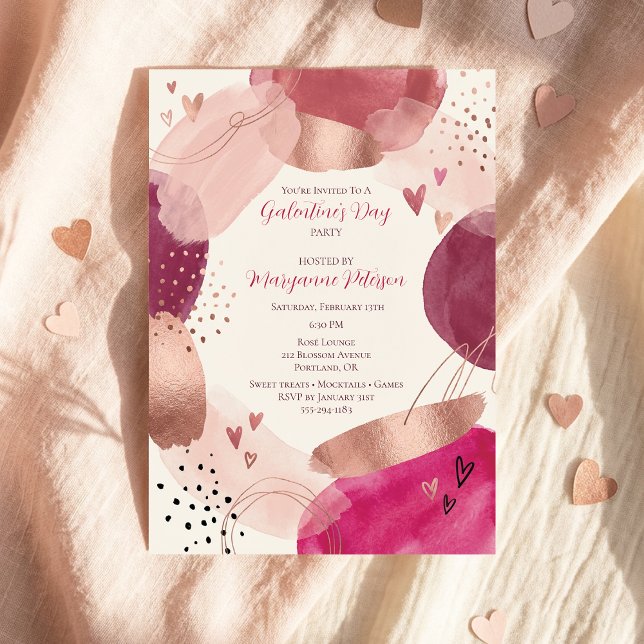 Convites Rose Gold Abstract Girly Galentine’s Day Party  (Rose Gold Abstract Girly Galentine’s Day Party Invitation
)