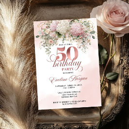Convites Rose Gold Blush Garden Floral 50th Birthday Invite