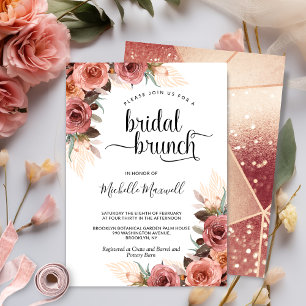 Convites Rose Gold, Blush Pampas Grama Floral Brunch Nupcia