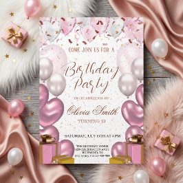 Convites Rose Gold & Blush Pink Elegant Birthday Party 