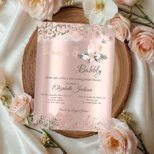 Convites Rose Gold Border Brunch & Bubbly Chá de Noiva