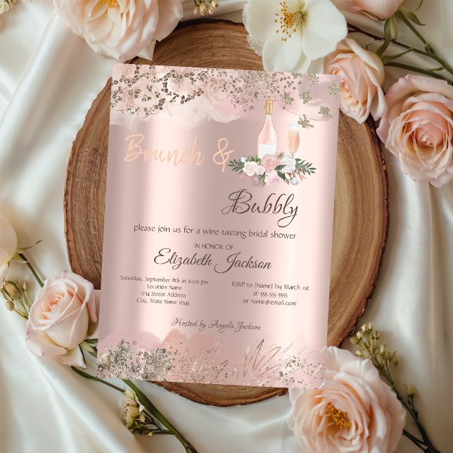 Convites Rose Gold  Border Brunch & Bubbly Chá de Noiva (Criador carregado)