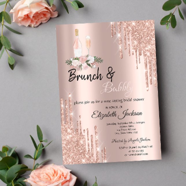 Convites Rose Gold  Brunch & Bubbly Chá de Noiva (Criador carregado)