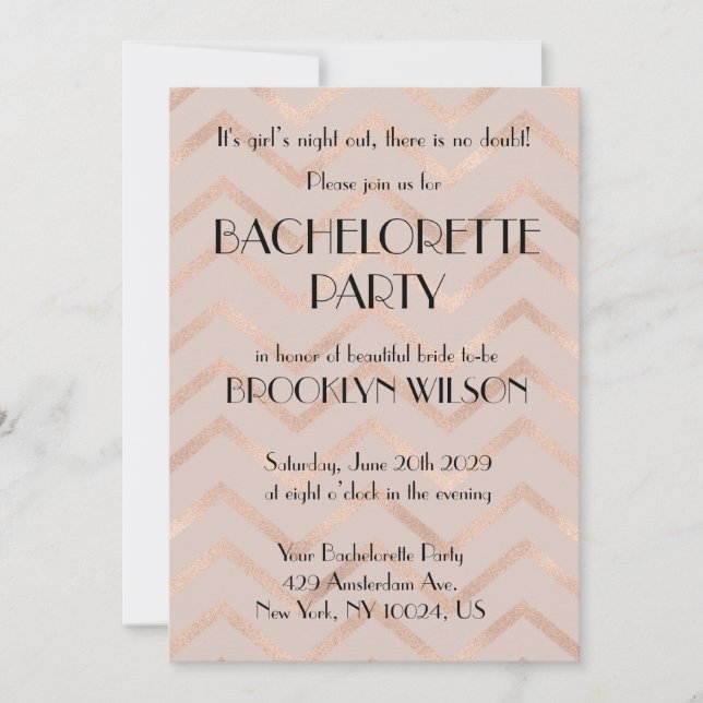 Convites Rose Gold Chevron Bachelorette Party Invite (Frente)