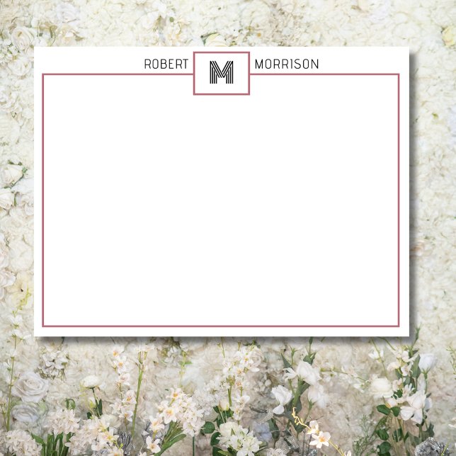 Convites Rose Gold Chic Monogram Stationery Note Card (Criador carregado)