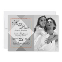Rose Gold Cinza Geo Save the Dates