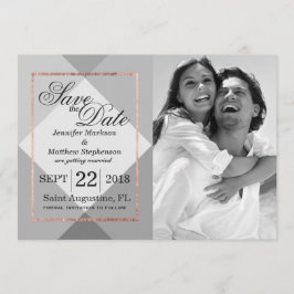 Convites Rose Gold Cinza Geo Save the Dates