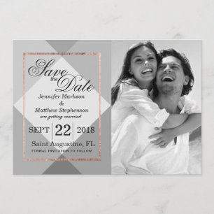 Convites Rose Gold Cinza Geo Save the Dates