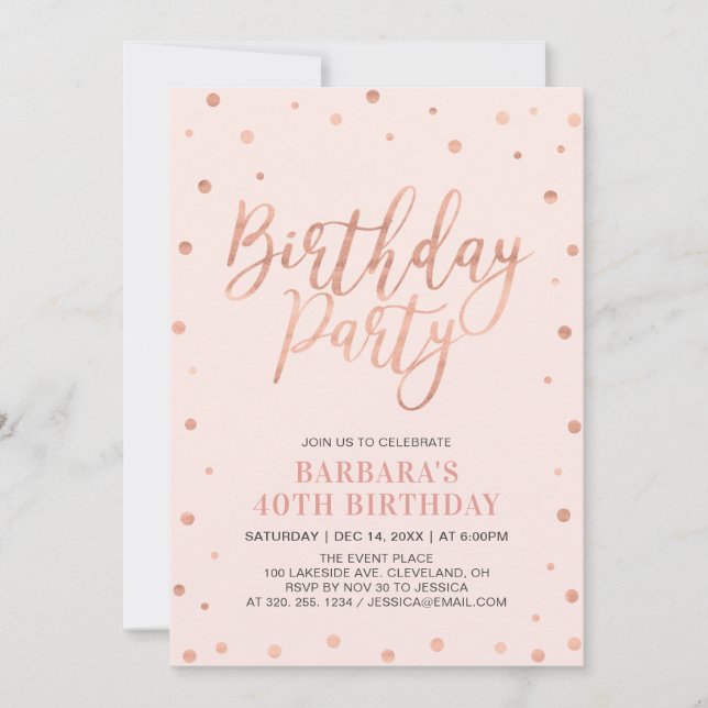 Convites Rose Gold Confetti & Blush | Festa de Aniversário  (Frente)