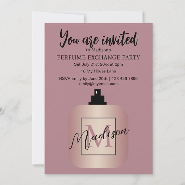 Convites Rose Gold Custom Perfume Exchange Party (Frente)