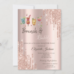 Convites Rose Gold Drips Coquetéis Brunch & Bubbly