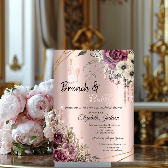 Convites Rose Gold  Drips Floral Chá de Bebê de Noiva (Criador carregado)