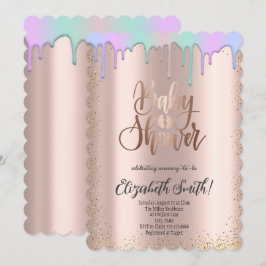 Convites Rose gold, estrelas coloridas de arco-íris Chá de 