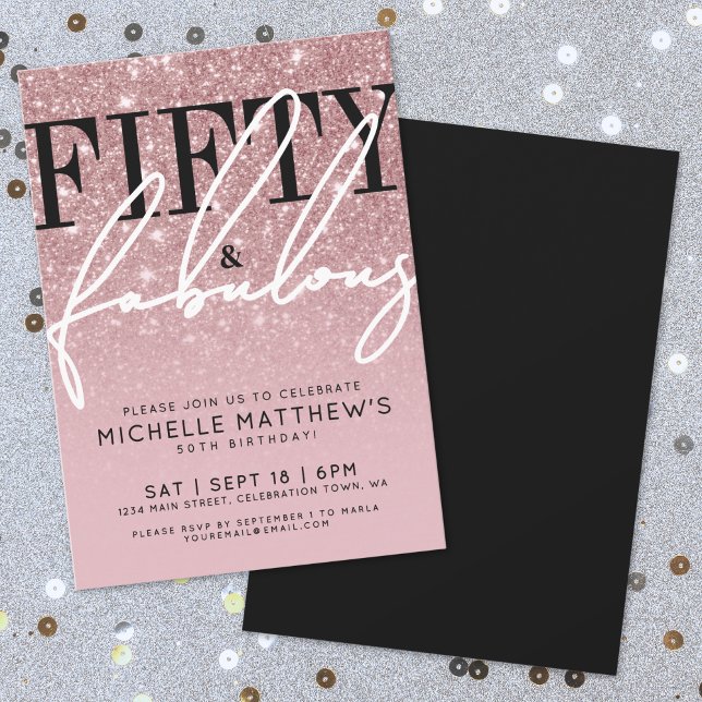Convites Rose Gold Fifty Fabulous 50th Birthday Party (Rose Gold Fifty Fabulous 50th Birthday Party Invitation)