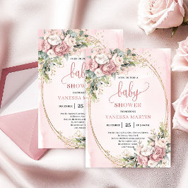 Convites Rose Gold Floral Greenery Baby Girl Shower Invite