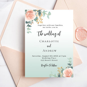 Convites Rose Gold florals casamento verde