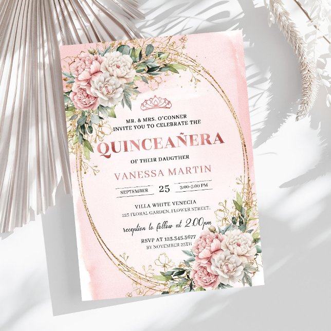 Convites Rose Gold Flowers Greenery Quince Invitation (Rose Gold Flowers Greenery Quince Invitation)