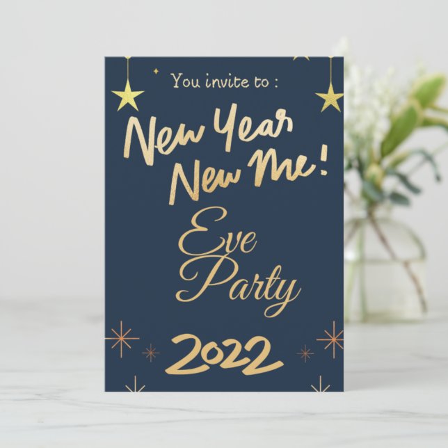 Convites Rose Gold Glitter 2022 New Year's Party Invitation (Em pé/Frente)