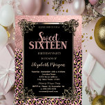 Convites Rose Gold Glitter Border Leopard Sweet 16<br><div class="desc">Elegant rose gold glitter ombre,  and border on a leopard print background.</div>
